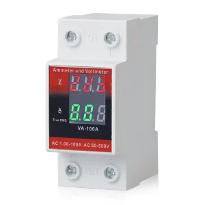 AC50 500V AC1 100A Fire proof Material Din Rail Mounted Dual Digital Display Current Voltage Meter CE CAT II 1000V IP60