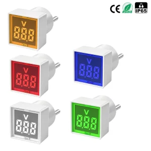 AD112 22FSV AC 60 500V EU Plug Round Socket Based Digital Voltmeter LED Voltage Indicator Panel Meter