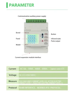ADW210 D10 4S Scondary 5A Measurement 10mm Open Type CT 4 Channel Three Phase Din Rail Smart Energy Meter with Modbus RTU