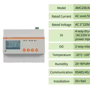 AMC200L-4E3 4 Channel Multi-circuit AC Electrical Power Measurement LCD Energy Kwh Din Rail Meter with RS485