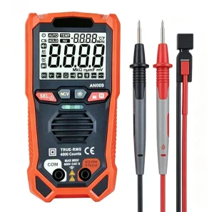 AN009 Auto-Ranging Digital Multimeter 3-1/2 Digit Anti-Burn Capacitance NCV Live-Check Portable Black