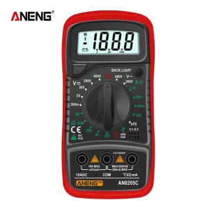 AN8205C Digital Multimeter, AC/DC Ammeter and Volt Ohm Tester, Thermocouple, LCD Backlight, 10A, 600V, 4-Digit ABS