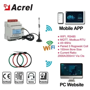Acrel ADW300 WiFi Three Phase LCD Display Wireless IoT Power Meter for IoT Platform Online Data Monitoring