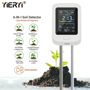 All In One Soil Tester LCD Display for PH Moisture Light Fertility Temperature Humidity Ideal for Plant Care