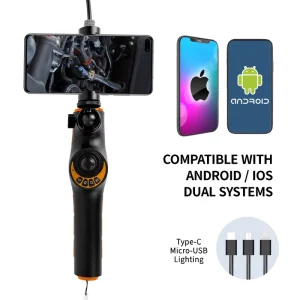 Articulating Borescope Camera With Light 4 Way Borescope Camera Industrial Endoscope Inspection Camera 6MM 1m for IPhone Android