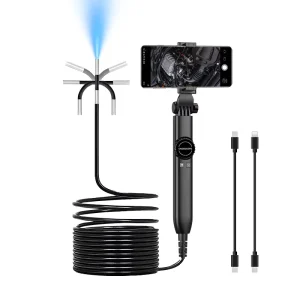 Articulating Video Borescope APP Control OTG 6.4mm IP67 Waterproof Pipe Camera Semi-Rigid Industrial Endoscope 20MP LED