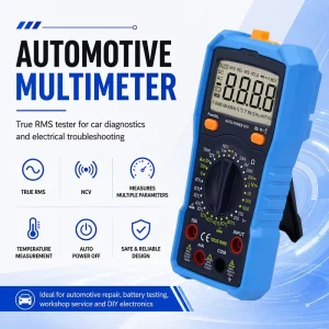 Automotive Digital Multimeter True RMS with Dwell Angle, Tacho RPM, NCV, Temperature, Voltage and Current
