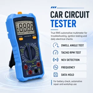 Automotive True RMS Multimeter with Dwell Angle, Tacho RPM, NCV, Voltage, Current and Temperature for Auto Repair
