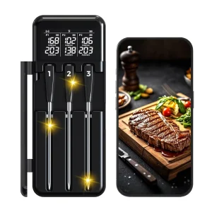 BT 5.3 Digital Smart Wireless Meat Thermometer with 3 Ultra-Thin Probes for BBQ, Grill, Oven, Smoker, Air Fryer, Cooking