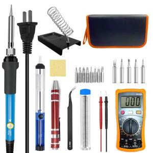 Blue Temperature-Control Soldering Iron and Multimeter Set 19-in-1 60W Adjustable Soldering Tool Kit