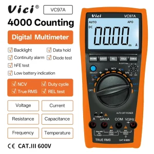 CAT III 750V/1000V Portable Digital Multimeter 4000 Counts AC/DC 20A VC97A