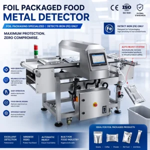 CE Certified High Sensitivity Industrial Metal Detector for Food Packaging Precision Aluminum Foil Package Rejection
