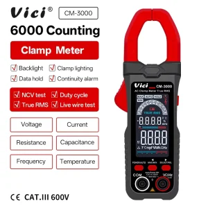 CM-3000 Digital Clamp Ammeter Pliers 6000 Counts True RMS with Auto Identification Voltage Diode Resistance Functions