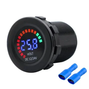 DC 12 24V Digital LED Car Voltage Meter Single Phase Round Meter with Low Voltage Beep Reminder Feature