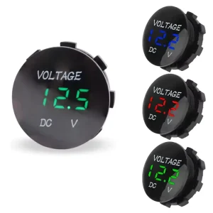 DC Voltage Meter LED Digital Display 12V 24V Volt Meter Waterproof Car Battery Round Voltmeter for Boat Marine Motorcycle RV