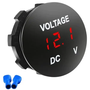 DC Voltage Meter LED Digital Display 12V 24V Volt Meter Waterproof Car Battery Round Voltmeter for Boat Marine Motorcycle RV