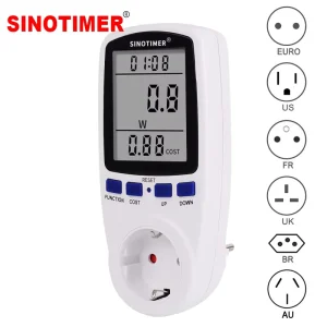 DDS108 Multi Country Power Meter Socket 6 Plug Types Energy Monitor 16A 230V Large LCD No Backlight