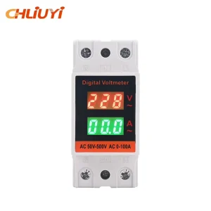 DIN Rail Digital Instrument Red Green LCD Display AC60-500V 0-100A Ammeter Voltmeter Multifunctional Single Phase