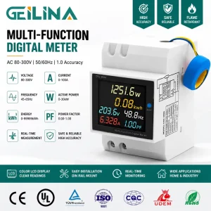 Digital Energy Frequency Meter 6 in 1 AC Monitor 110V 220V 380V 100A Single Phase LCD (KWH Volt AMP) Meter 0.1