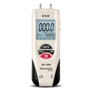 Digital Manometer Handheld Air Pressure Meter Differential Pressure Gauge with LCD Display Extension Hose Data Record Function