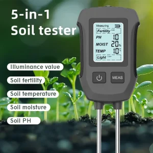 Digital Soil Tester Fertility Moisture PH Temp Sunlight Meter Backlight for Plants Lawn Farm Gardening Soil Analyzer