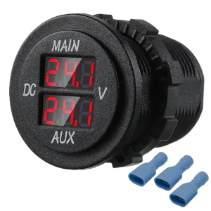 Dual Battery Voltage Meter 12V-24V DC Double Voltmeter LED Digital Round Panel Volt Meter Car Battery Voltage Monitor Gauge