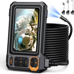 ES04A 4.3″ IPS 1920P HD Industrial Endoscope Borescope Camera 8mm IP67 Waterproof 8 Adjustable LEDs 50FT Semi-Rigid