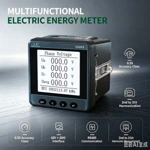 ES600E K5 3Phase Digital Multifunction Energy Meter 0.5S Class 6DI+2DO Harmonic 2 31st Monitoring Power Meter