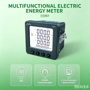 ES96Y Multifunctional Three Phase Panel Meter Class 0.5 LCD Four Quadrant IP65 RS485 Modbus RTU Industrial