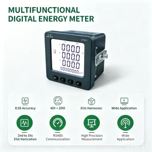 ES96ZY K3 Multifunctional Three Phase Power Meter 0.5S Class RS485 Modbus RTU 4DI2DO Harmonic Analyzer LCD Panel Meter