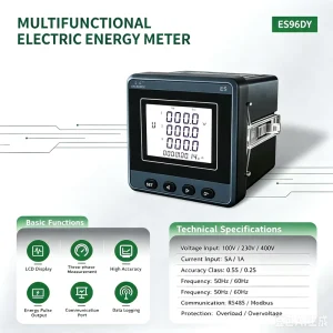 EastSong ES96DY Three Phase Panel Mounted LCD Multi-Function Energy Meter Digital Power Frequency Meter RS485 0.5s Accuracy