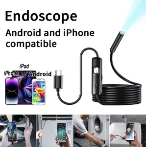 Endoscope Camera for iOS and Android Smartphone 2MP Waterproof Industrial Borescope Camera HD1080P 5m Hard Cable