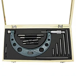 External Micrometer 0-50mm, 0-100mm, or 0-150mm with Interchangeable Measuring Heads, 0.01mm Resolution
