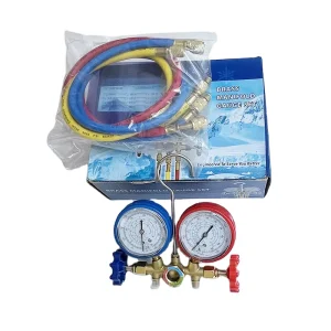 Factory Direct R22 Manifold Gauge Set with 90cm Flexible Brass Charging Hose for HVAC