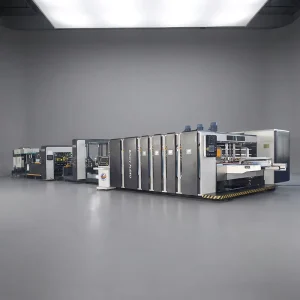 Full Vacuum Adsorption HD 4 Color Bottom Flexo Printing Slotting Die Cutting FFG Folding Gluing Stitcher Carton Machine