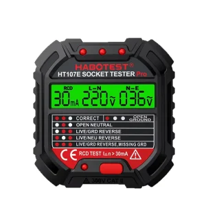 HT107 Intelligent LCD Plug Phase Meter Socket Tester with Ground Wire and Line Voltage Testing