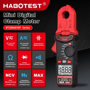HT200A Mini Clamp Multimeter 2000 Counts AC Current 200A Voltage Tester Backlight Resistance Frequency Continuity Diode