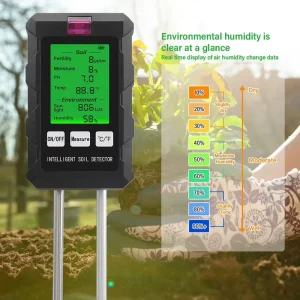 High Precision 6in1 Soil Detector Digital pH Moisture Fertility Temp Sunlight Air Humidity Tester for Greenhouse Farm Gardening
