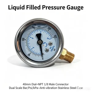 High-Precision Glycerol Oil Filled Hydraulic Pressure Gauge Stainless Steel Industrial Manometer YN40 0-15Psi 2.5%