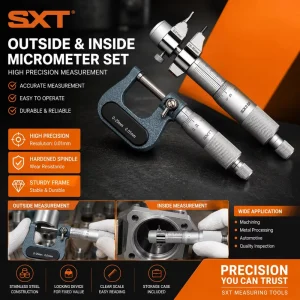 High Precision Micrometer 0.01mm Resolution Outside (0 25mm) + Inside (25 50mm) Stainless Steel Gauge for Machining & Quality