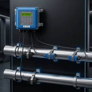 High Precision Wall Mounted Ultrasonic Flow Meter SS316L Clamp on 4 20mA RS485 Communication for Petrochemical Corrosive Fluids