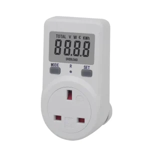 Household Single Phase Energy Power Socket Monitor LCD Watt Meter IP22 Rated 13A 230V CE for UK Standard Plug