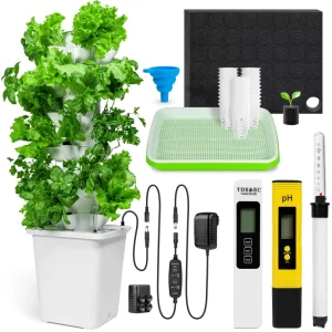Hydroponic Tower Growing System Indoor Vertical Gardening 30 Plants Complete Kit Timer PH TDS Meter Water Level Gauge Garden