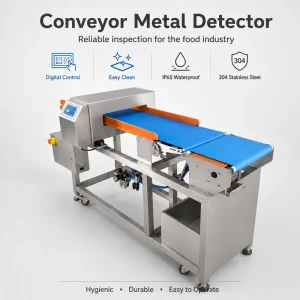 IP65 Waterproof 304 SS Conveyor Metal Detector for Food Industry with Digital Control and Easy Clean