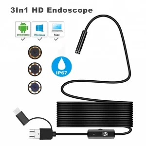 Industrial High Resolution 480P 5.5mm 1M Hard Cable 6Led Light 3 in 1 USB Inspection Endoscope Camera for Android and PC