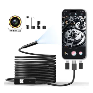 Inspection Camera System 2MP 8 Adjustable LEDs 8MM Semi-Rigid Cable IP67 Waterproof Lens Industrial Endoscope Pipe Camera