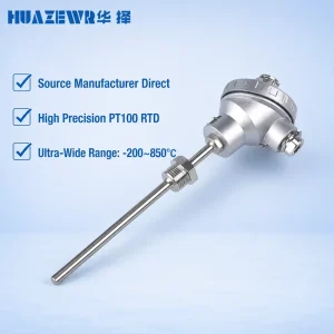 Integrated Armored Temperature Sensor PT100 RTD K E J T Type Thermocouple Probe with Waterproof Junction Box for Industry