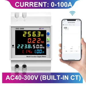 JIUJI D52 Single Phase DIN Rail Volt Amp Tester Digital Multifunction Power Counter 40 300V AC 100A Electric Energy Counter