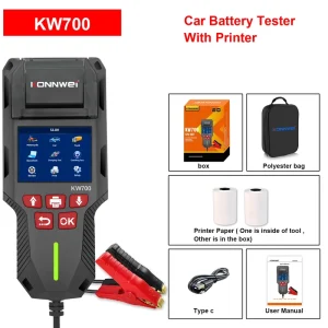 KW700 12V/24V Car Battery Tester with Built-In Printer for Start-Stop, Charging and Starting System Diagnostics