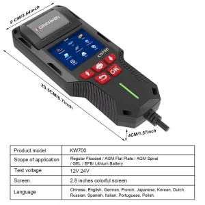 KW700 Battery Testing Machine 5-220Ah 10-2000CCA for Car Truck Motorcycle 190cm Length